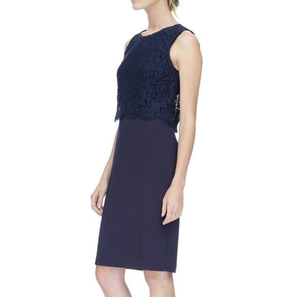 Rebecca Taylor Blue Refined Suiting Dress W/ Lace Size 4
